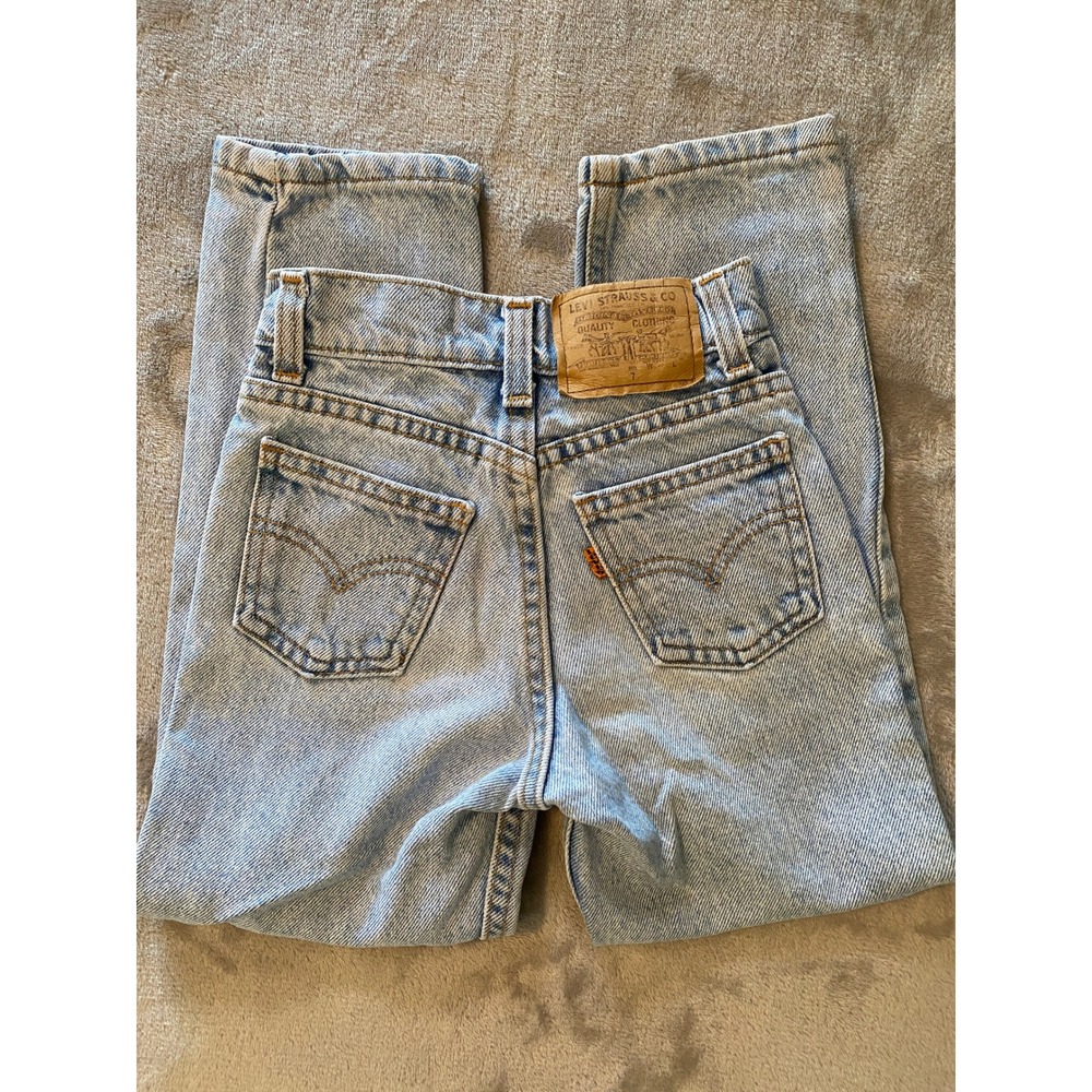 Levi's Jeans Kids 7 Slim Light Blue Orange Tab Vintage Made in USA 90s